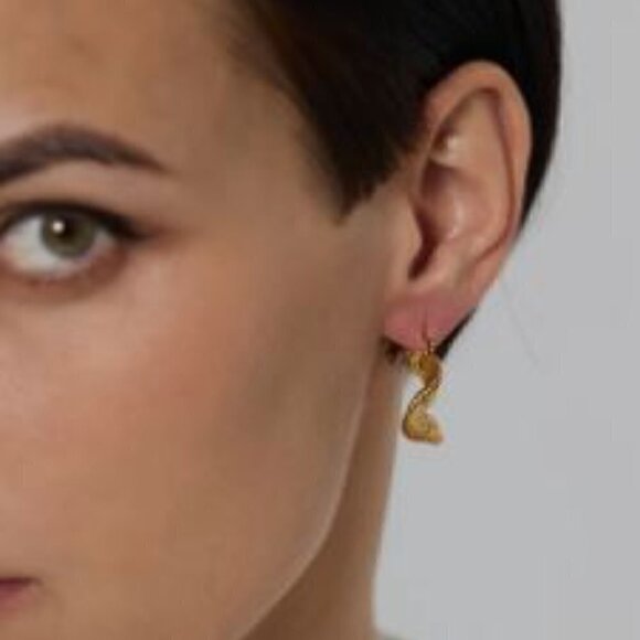 Gold Plated Stainless Steel Wavy Hoop Earrings - Picture 4 of 8